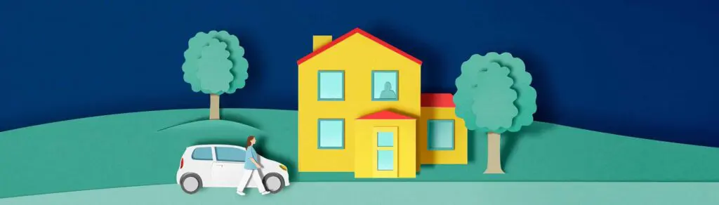 ambulanter Pflegedienst besucht pflegebedürftige Dame, die am Fenster wartet