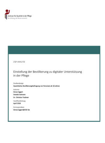 Titelblatt der Analyse Einstellung der Bevölkerung zu digitaler Unterstützung in der Pflege