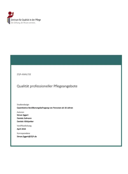 Titelblatt Analyse Qualität professioneller Pflegeangebote