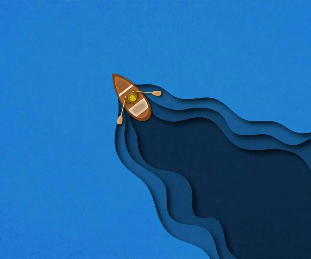 eine Person fährt mit einem Ruderboot über das Wasser