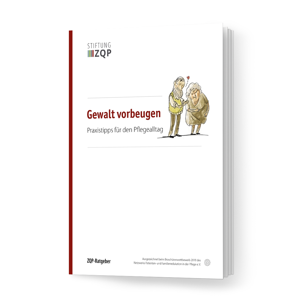 Titelseite der Broschüre „Gewalt vorbeugen – Praxistipps für den Pflegealltag“