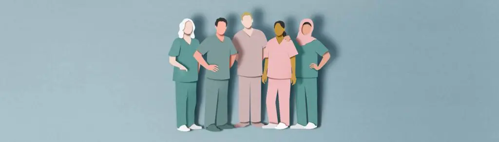 professionell Pflegende stehen nebeneinander